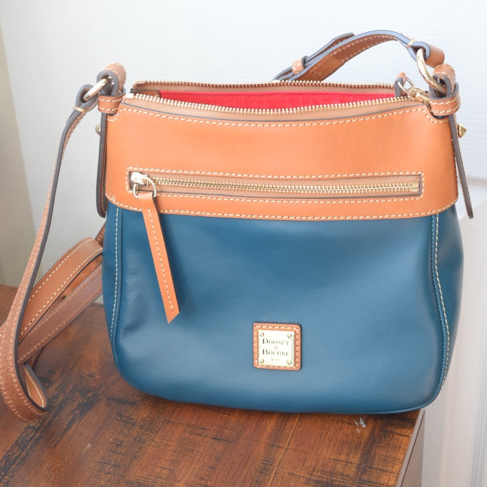 Dooney & Bourke teal and Tan Crossbody Bag with Adjustable Strap nwot